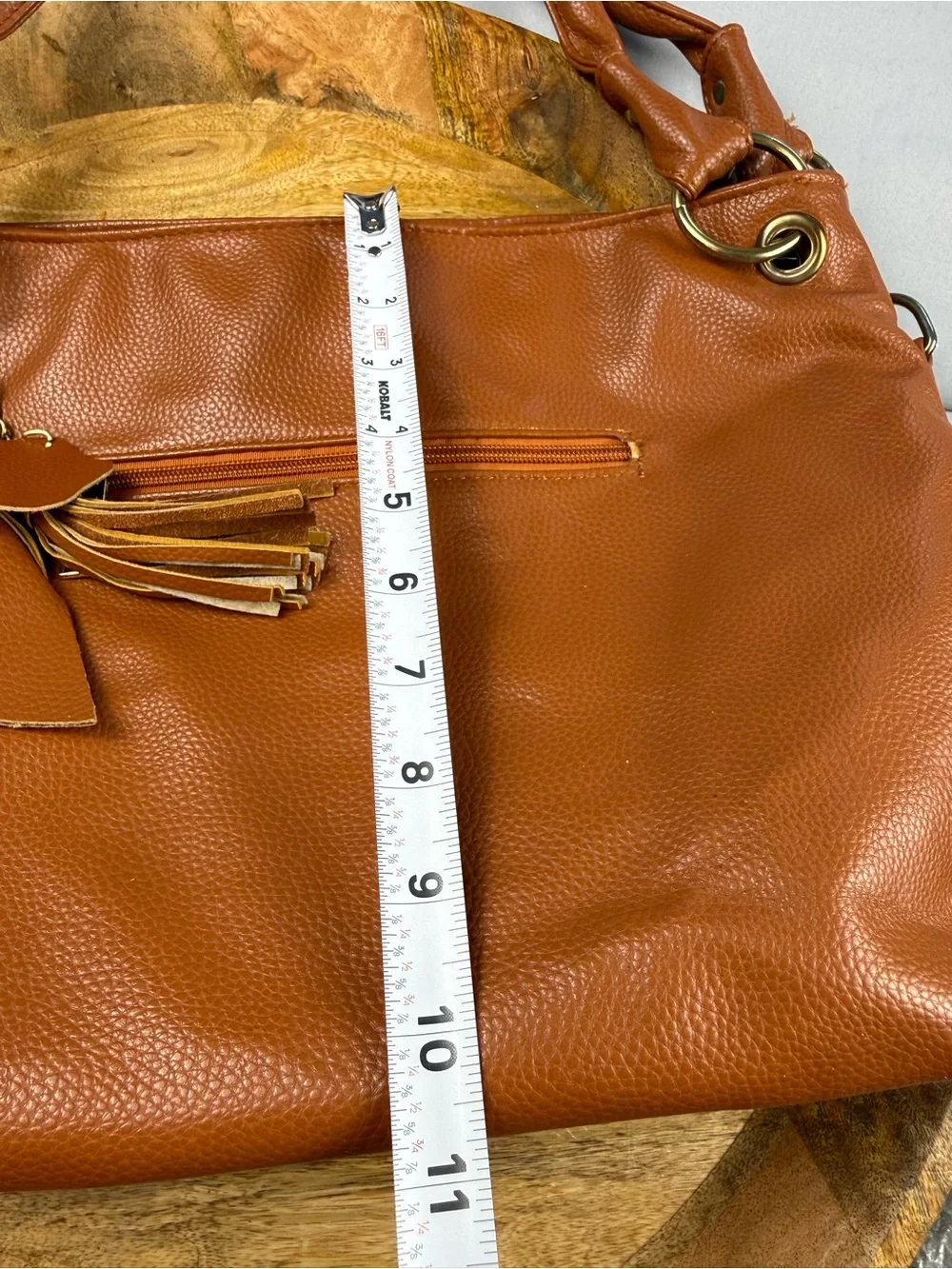 Lollie Closet Cognac Faux Leather Slouch Hobo Tote Tassel Shoulder Bag